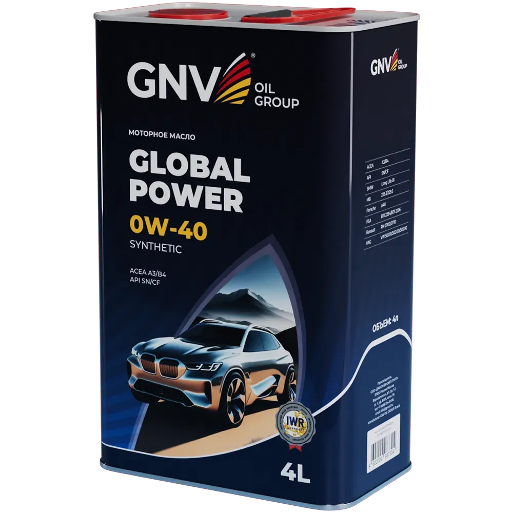 Моторное масло GNV Global Power 0W40 СИНТ SN/CF A3/B4 4 л